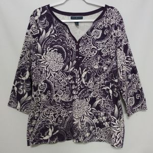 Karen Scott Womens Top XL Purple Floral Print Pull On 3/4 Sleeves Shirt Stretch